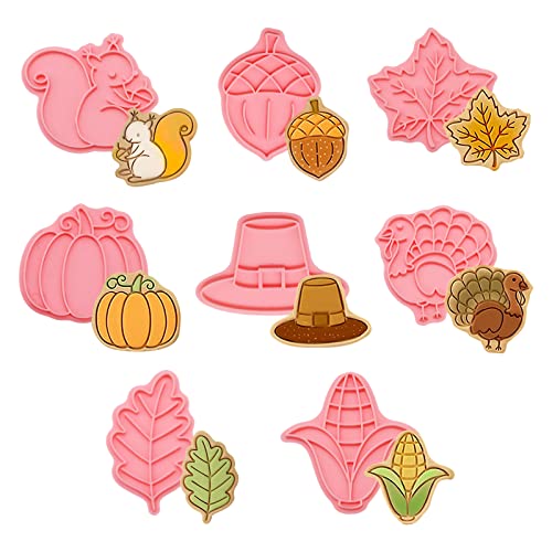 Gukasxi Juego de 8 cortadores de galletas de otoño de Acción de Gracias con sello de émbolo...