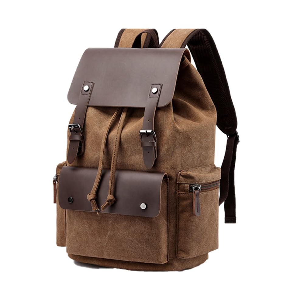 XINYASEE Zaino Canvas Vintage per Laptop,Zainetto Escursionismo Viaggio Borsa Unisex, Retrò Uomo Zaino Università Zainetto 14" Laptop Uomo Borse Viaggio Scuola Campeggio (caffè)