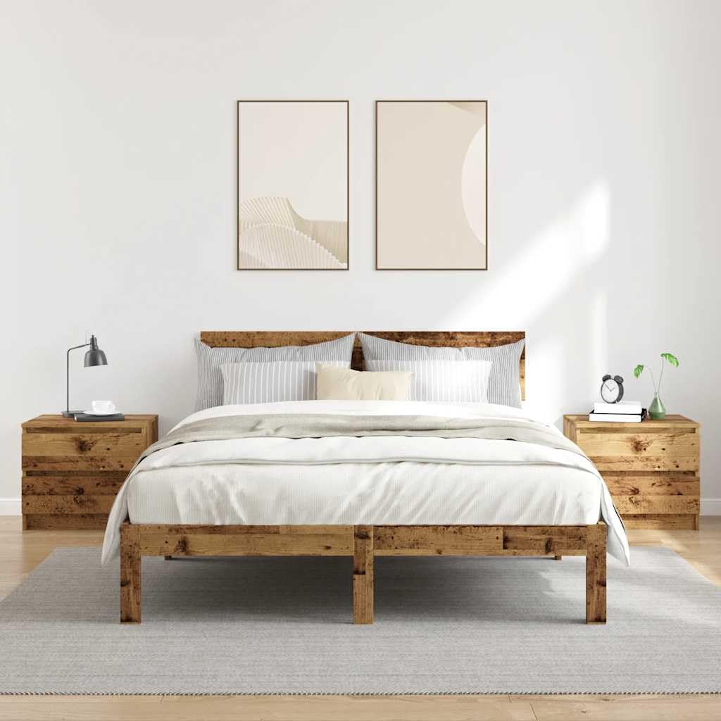 Mesitas de noche 2 piezas de estilo industrial de material a base de madera, 50 x 40 x 43,5 cm, proporcionan mucho espacio de almacenamiento y facilidad de limpieza, perfectas como mesa auxiliar