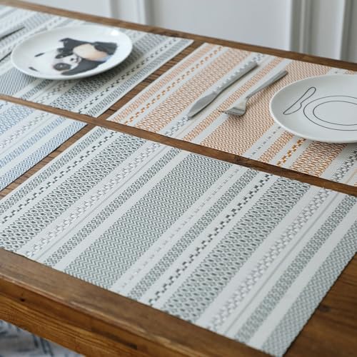Set de table rectangulaire orange lot de 4 napperons de cuisine rayés 45x30 cm - 3