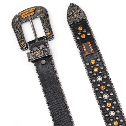 Ceinture cuir de vachette à rivets strass style punk rock - 5
