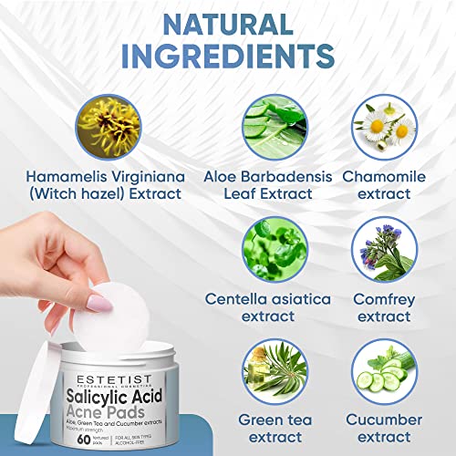 Salicylic Acid Acne Pads Maximum Strength Facial Peel Resurfacing & Exfoliating Radiance Pads Daily Skin Care Treatment Сlean Pores Blackheads Prevention Face Wash Wipes For Teens Women & Men 60 Count #TOP2