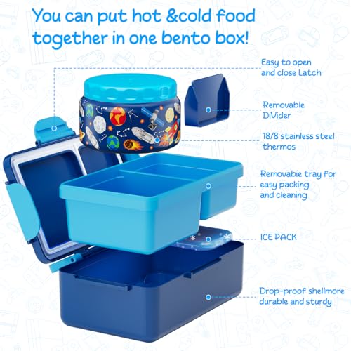 Image of Bento Lunch Box for Kids-3 Compartment Leak Proof Insulated Lunch Container