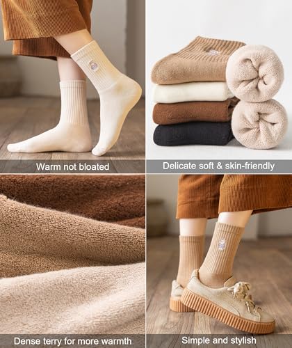 Image of IIG 3-5 Pairs Womens Super Thick Warm Winter Crew Socks Cute Fashion Knit Cozy Socks Gifts for Women