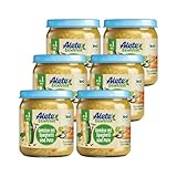 Alete bewusst BIO-Gemüse mit Spaghetti und Pute, ab 1 Jahr, Babynahrung im Gläschen mit Gemüse, Nudeln & Putenfleisch Kindermahlzeit in Bio-Qualität, ohne Zuckerzusatz und Aromastoffe, 6 x 250 g