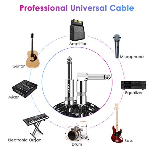 Image of 10FT 2 Pack Instrument Cable - Electric Guitar & Bass Guitar Cable with Right Angle 1 /4 Inch Connector - Black & White