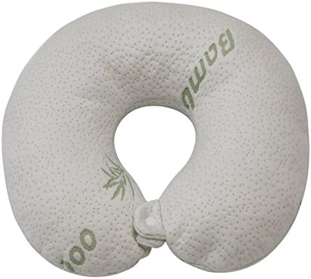 Comfortable Travel Pillow with U Shape and Snap Button | Ergonomic / Supportive Neck Pillow Memory Foam with Removable Washable Soft Bamboo Cover | Head Shoulder Pain Relief Contour for Airplane
