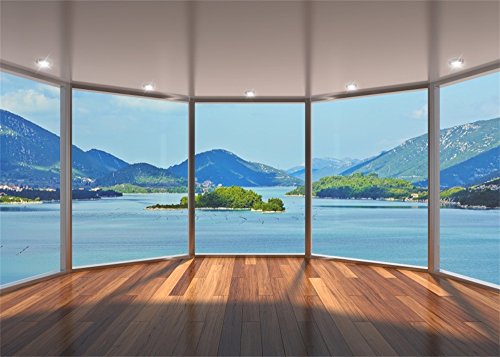 Leowefowa Vinyl 7X5FT Sea View Room Backdrop Ocean Mountain Island Green Plants French