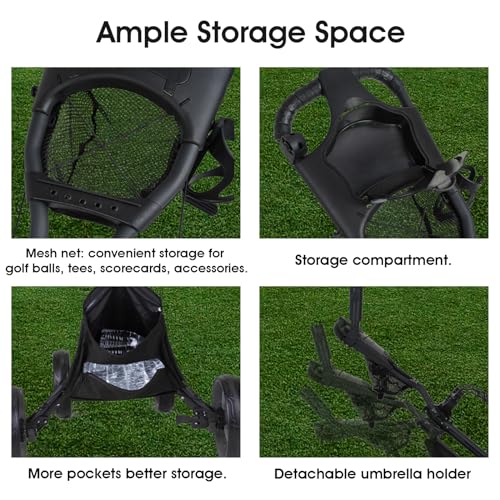 DRUIDS 4 Wheels Golf Pull Cart : Upright Golf Push Cart, Light Golf Roller Cart with Brake, Quick Fold Self Push Hand Cart Golf with Cup, Umbrella Holder, Cooler - Image 4