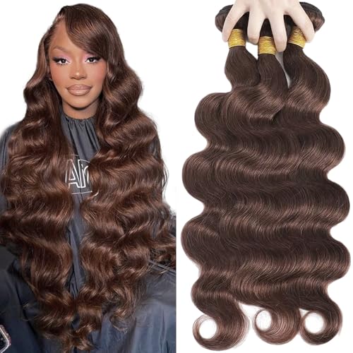 Dokksiiia 4 Color Body Wave Bundles Human Hair Chocolate Brown Bundles Dark Brown Body Weave Extensions 22 24 26 Inch Double Weft Brazilian Human Hair Sew In Extensions