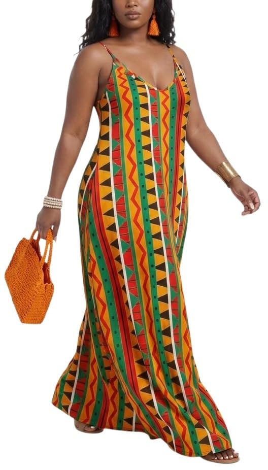 Image of Women's Casual Summer Maxi Dresses Sleeveless Adjustable Spaghetti Strap Loose Plus Size Dresses