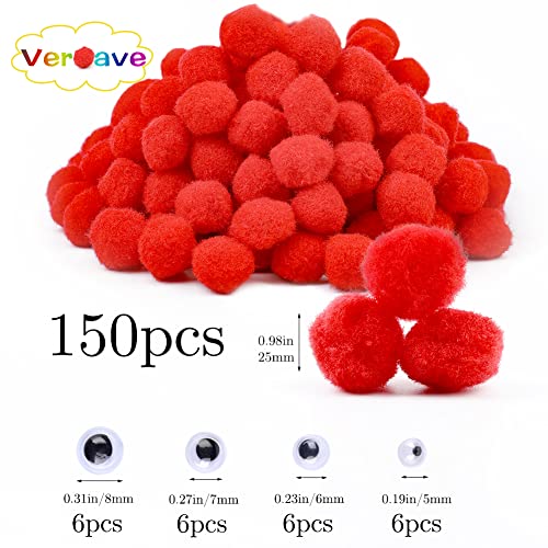 image for Veroave 150 Pieces Pom Poms 1 Inch Red,Small Pom Poms for Crafts, Puff
