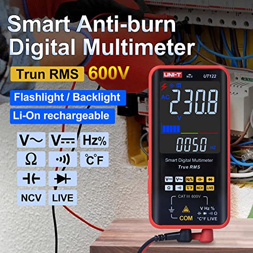 Image of UNI-T UT122 Smart Digital Multimeter Rechargeable Voltmeter Auto-Ranging Electrical Tester Measures DC /AC Voltage Resistance Continuity Capacitance Temperature Frequency NCV True TRMS