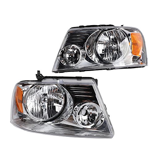 MILLION PARTS Headlight Assembly Compatible with 2004-2008 Ford F150 Pickup 2006-2008 Lincoln Mark LT Passenger and Driver Side Chrome Amber Headlight
