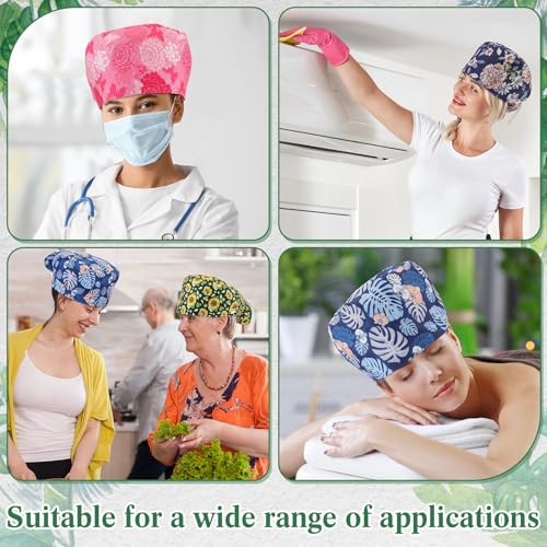 Image of 6 Pcs Scrub Cap Women Adjustable Nurse Cap with Button Bouffant Medical Surgical Hat Sweatband for Gift