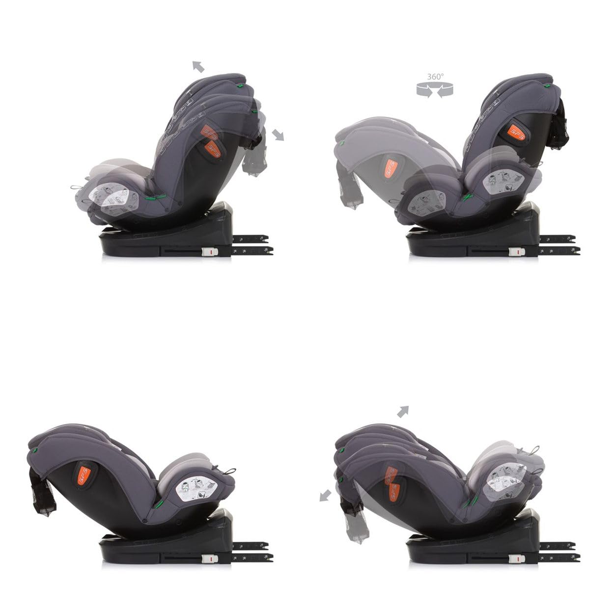 Chipolino Kindersitz Volare i-Size (40-150cm) Isofix, drehbar, SPS, Top Tether grau