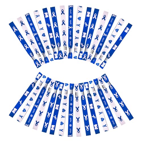 WANDIC - WANDIC 30 PCS Bleu Bracelet Réglables en Polyester Bracelet Ruban pour Le Cancer de la Prostate Cancer du Côlon Sensibilisation 5 Styles, pour Décoration Activité Caritative