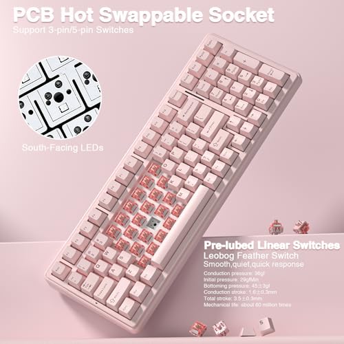 Image of AULA F99 Wireless Mechanical Keyboard-Silent Version,Tri-Mode(BT5.0 /2.4GHz /USB-C),Gasket Structure,Hot Swappable Mechanical Keyboard with Pre-lubed Linear Switches,RGB Backlit PC Gaming Keyboards,Pink