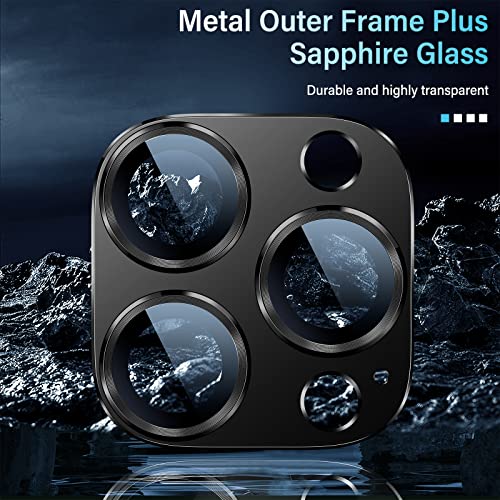 Image of Uyiton for iPhone 12 Pro Max Camera Lens Protector, [Drop Protection][Strong Adsorption] 9H Tempered Glass Camera Cover Screen Metal Ring Case Friendly Scratch Resistant Easy to Install - Black