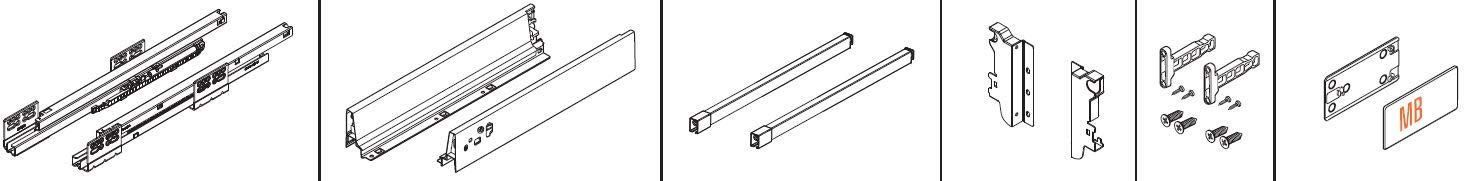 GTV - Sistema di Cassetti Modern Box, Set Guide Scorrevoli per Cassetti, Set di Cassetti, Portata fino a 40 kg, Sincronizzazione del Percorso Delle Guide, L=450mm H=146 mm, Grigio