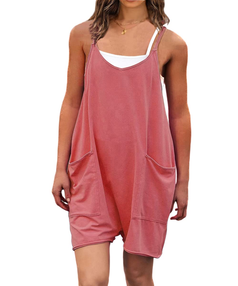 OUFEIYA Womens Casual Sleeveless Adjustable Strap Loose Solid Jumpsuits Baggy Stretchy Long Pant Romper Overalls with Pockets