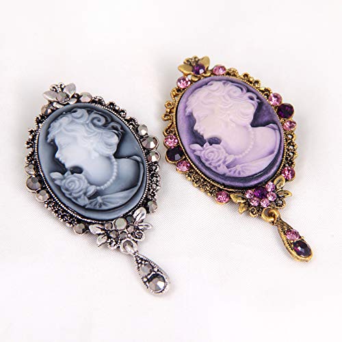 Image of lureme Vintage Elegant Victorian Lady Beauty Cameo with Crystal Brooch Pin (br000017)
