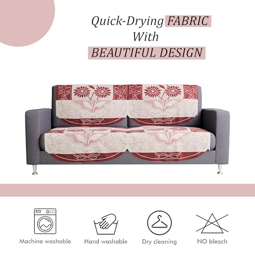 Image of Kuber Industries 2+1 Seater Sofa Set Cover | Sofa Slipcover Protector for Home Living Room, Hall & Office Couch | Flower Strips- Red & Cream