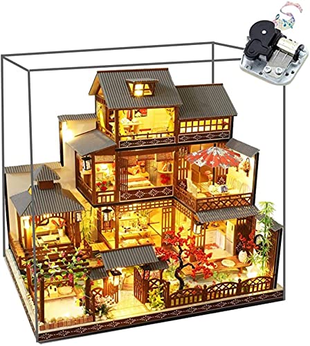 Luxuriöses DIY-Musik-Puppenhaus-Miniatur-Kit mit staubdichtem und LED-Licht Große japanische Villa Puppenhaus Möbel…
