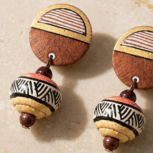 Image of Handcrafted Artistic & Tribal Earrings Collection for Women - Bohemian, Floral, Wooden & Ethnic Statement and Stud Designs