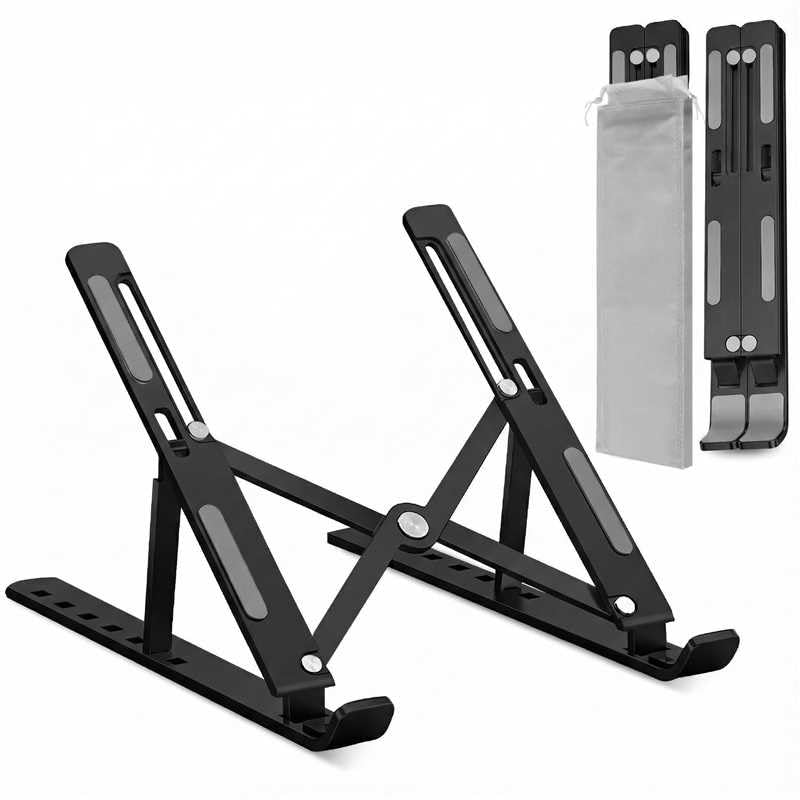 Adjustable Laptop Stand for Desk – Foldable & Portable ABS+Silicone Riser, Ventilated Cooling Holder for 10-17.3” Laptops & Tablets (Black)