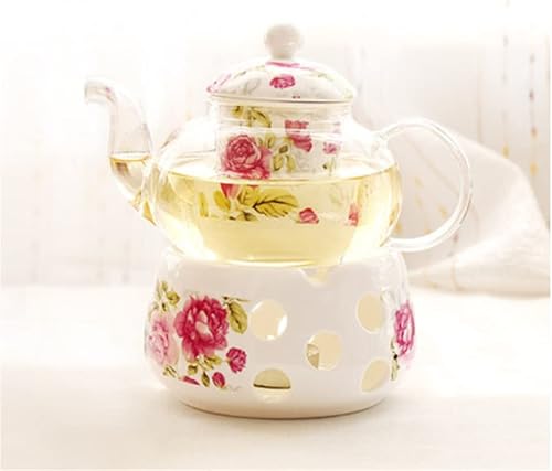 na - Tetera de cerámica con filtro juego de tetera vintage de rosa inglesa para el hogar