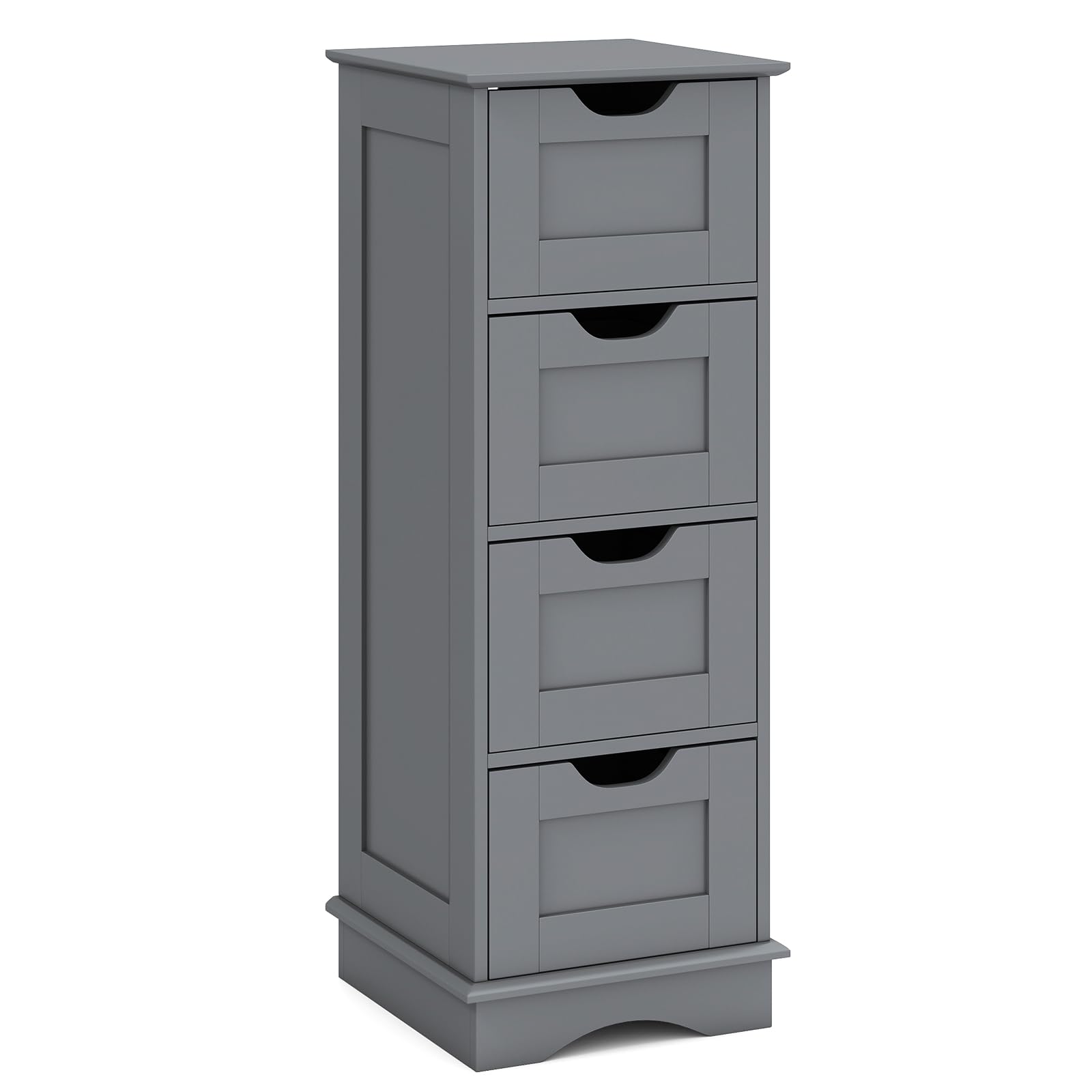 COSTWAY Bathroom Floor Cabinet, Freestanding Narrow Storage Cupboard with 2/4 Drawers, Wooden Side Cabinet Slim Bathroom Unit Organizer for Living Room Hallway (4 Drawers, Grey)