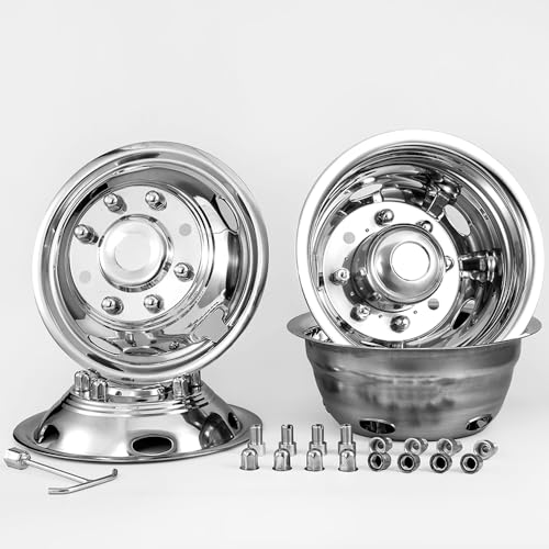 Image of 17 inch Polished Stainless Steel Dually Wheel Simulator for 2011-2025 Chevry Silverado|GMC Sierra 3500HD,4pcs Nice Looking Bolt On Wheel Cover,8 Lug 5 Hand hole Hubcap with Installation Tool Kit