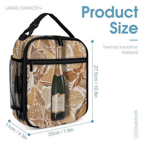3Pcs Backpack Sets Champagne Marble Print Travel Daypack 3 in 1 Lightweight Backpack Set with Lunch Bag And Cosmetic Bag4