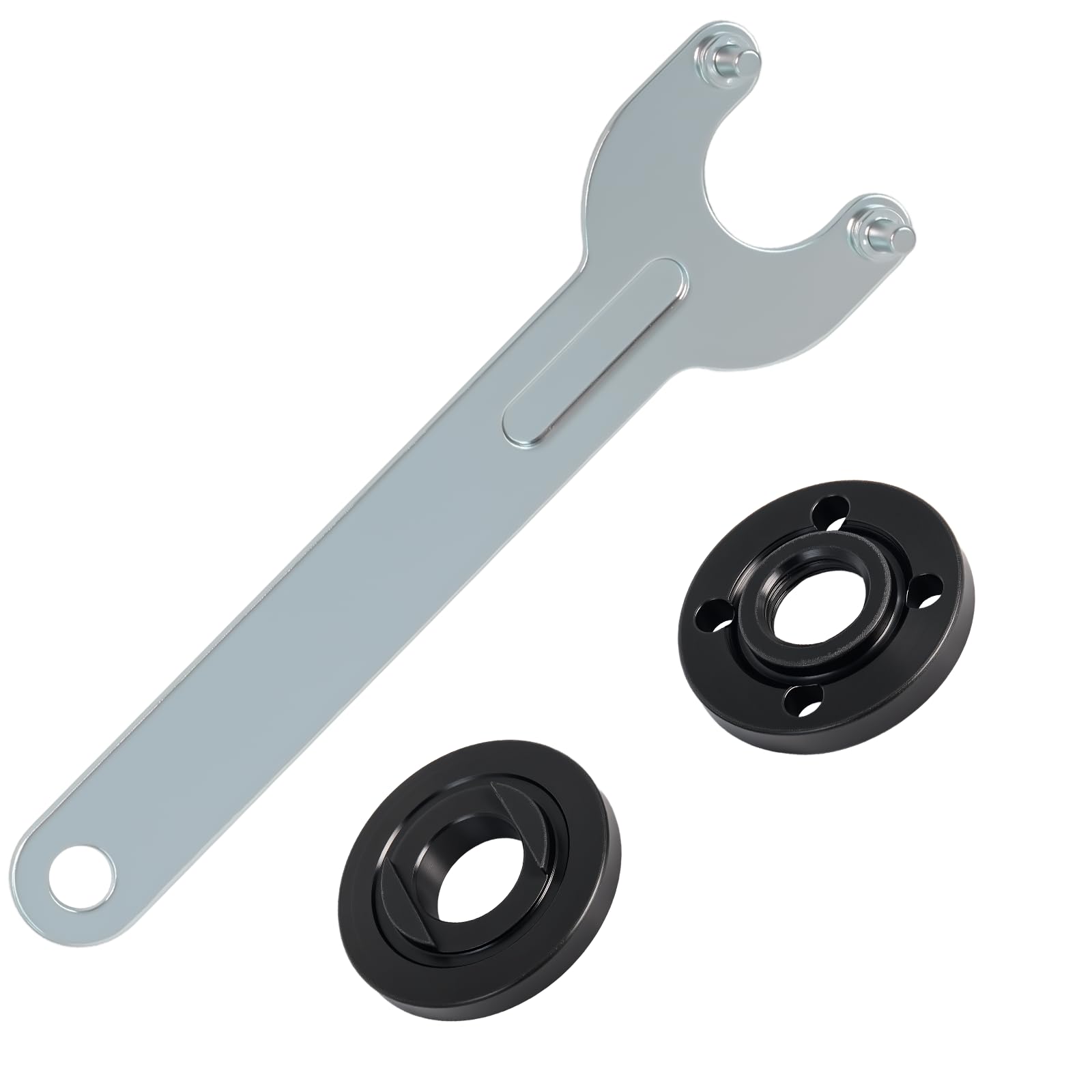 Podoy 3 Pcs Angle Grinder Nut & Wrench Kit 5/8-11 Thread Metal Inner Outer Flange Lock Nut Compatible with Dewalt Milwaukee Makita Ryobi Bosch Metabo Black Decker 4.5 5 Inch Grinder Parts Replacement