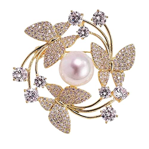 Image of Crystal Pearl Flower Brooches Pins Fashion Beautiful Created Rhinestone Floral Brooch Good Idea for Party Dance Wedding Banquet for Elegant Women Girl