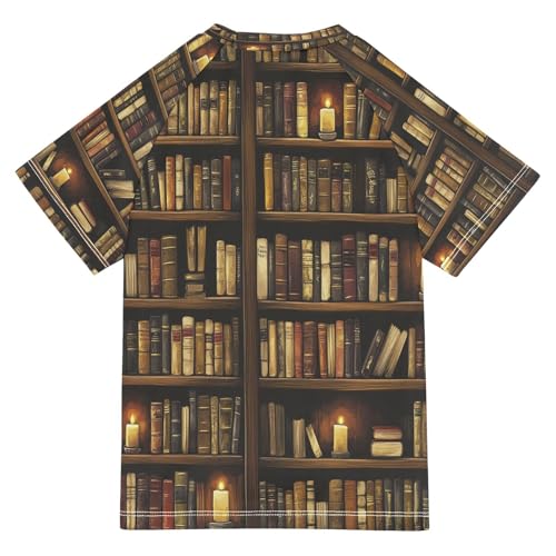Boys Short Sleeve T-Shirts Vintage Library Book Rashguard Kids Swim Shirts Sun UPF 50+ Multicoloured2