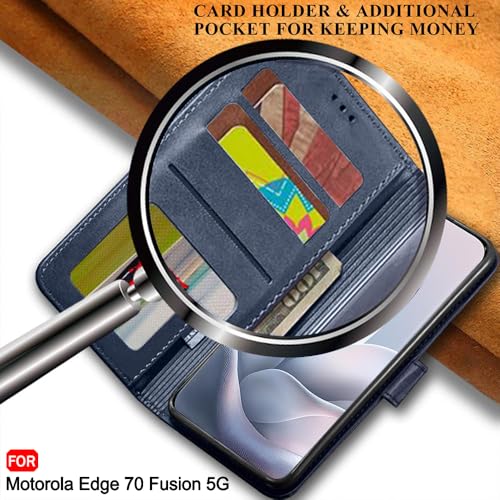 Image of TheGiftKart Flip Back Cover Case for Motorola Moto Edge 70 Fusion 5G | Dual-Color Leather Finish | Inbuilt Stand & Pockets | Wallet Style Flip Back Cover Case (Faux Leather, Blue & Sky)