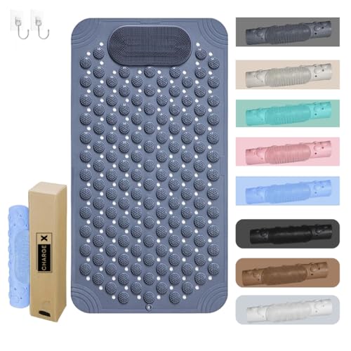 Image of Charge -X Anti Slip Bath Mat with Foot Scrubber for Bathroom | 2-in-1 Silicone Shower Mat with Suction Cups & Drainage Holes | Deep Cleaning Foot Scrubber Massage Mat (70 x 35 cm