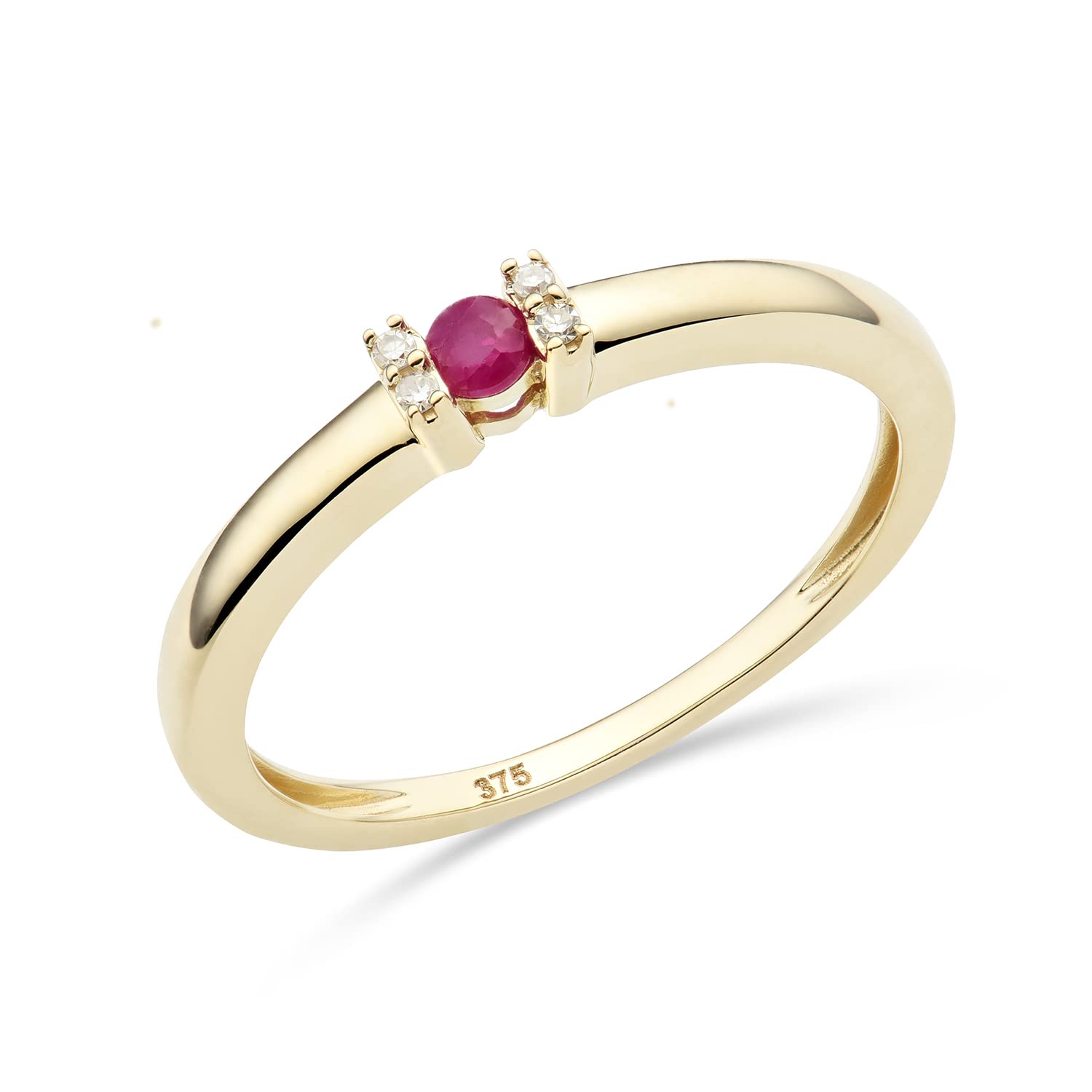 MIORE anillo de compromiso con 4 diamantes naturales 0,02 quilates y esmeralda verde natural/zafiro azul natural/rubí rojo natural engastados en oro blanco/amarillo 9 quilates 375