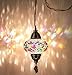 DEMMEX Plug-in Turkish Moroccan Mosaic Hanging Pendant Ceiling Light – Swag Lamp Fixture with 15ft Cord & Chain, Handcrafted Glass, Vintage Tiffany Style, Mediterranean Exotic Decor