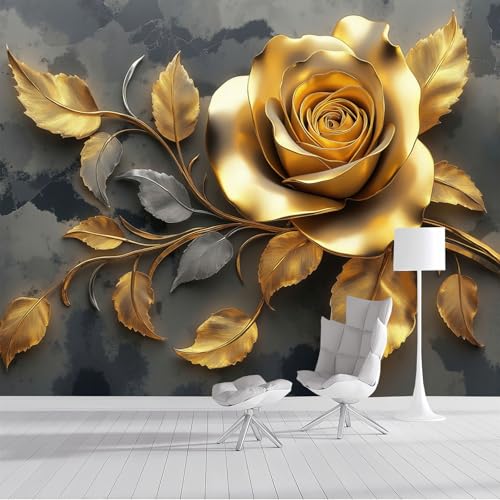 Fototapete Goldene Rosen 400×280 Cm Tapeten Üppige Blumen 3D Tapete Wanddeko, Xxl Moderne Wandtapete Wohnzimmer Schlafzimmer,Grau