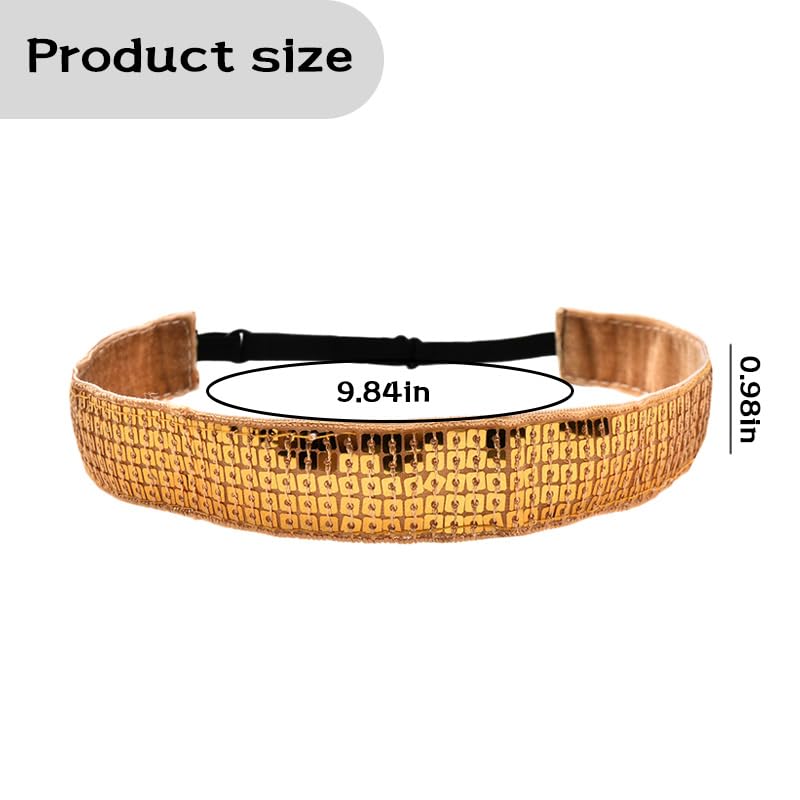 Gold Sequin Headband Elastic Sparkly Headbands for Women Sparkly Glitter Hair Band for Thick Thin Hair Gold Headpiece Headdress for Women Bling Disco Sequin Hairband for Party Prom Spa - Image 4