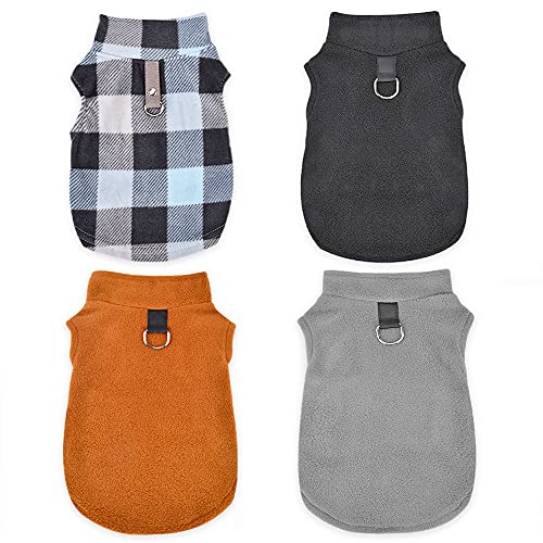 Winter Fall Dog Clothes Sweater Fleece Warm Sebaoyu Boy Pet Puppy Vest Chihuahua Outfit with Leash Ring Cat Yorkies Clothing Coat for Small Medium Large Dogs Male Breed 4 Pack (Brown, X-Small)