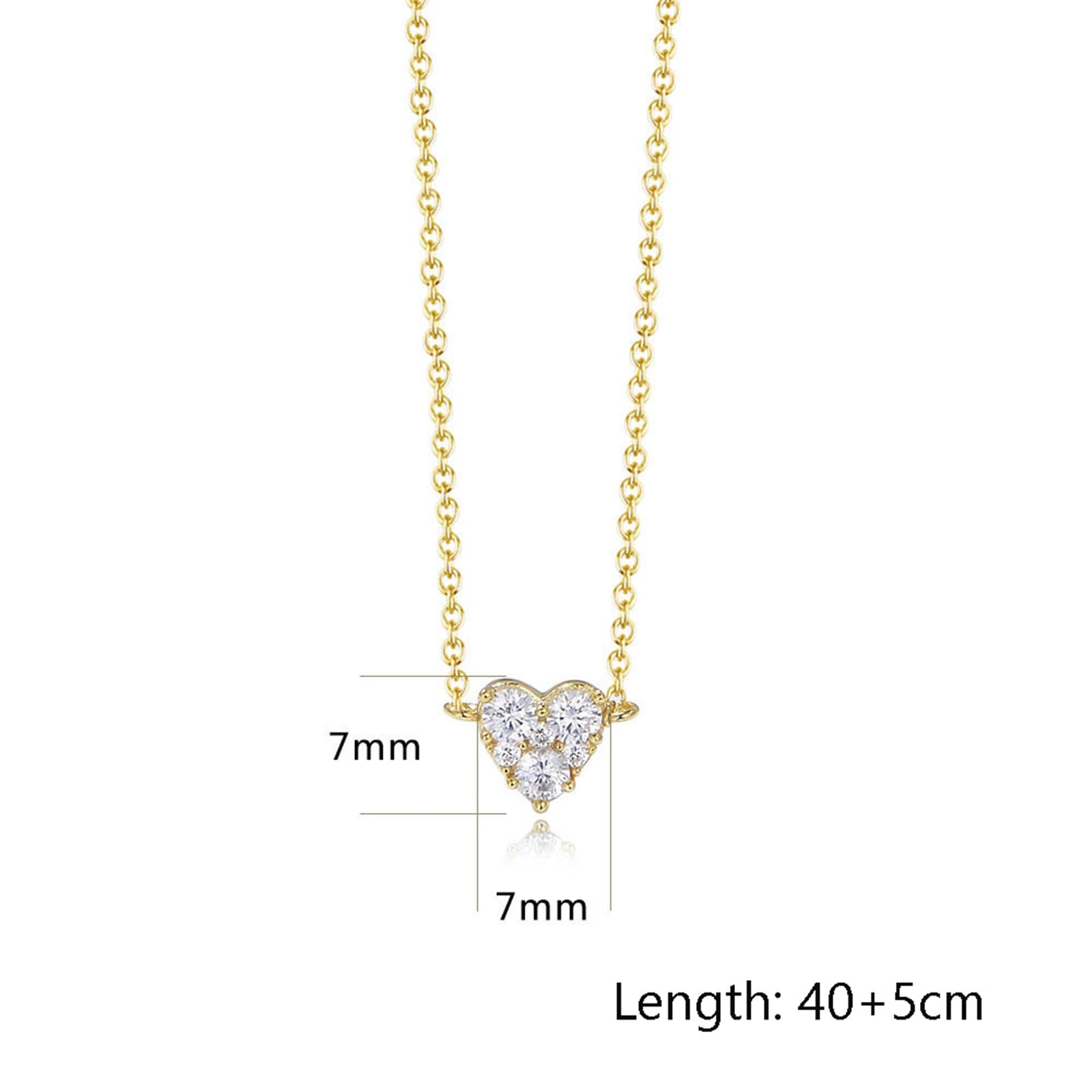 Collana Donna, Donna Oro Giallo Pendente a Cuore 7MM con moissanite Scintillante, Lunghezza 36+5cm