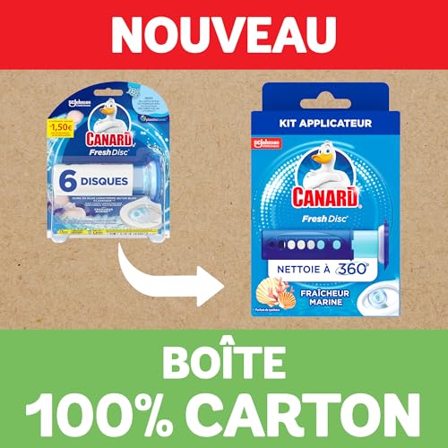 Canard WC Fresh Disc Fraîcheur Bloc WC Sans Cage Nettoyant Nettoie à 360° Nouvel Emballage 100% Carton 1 Applicateur + 1 Recharge - vue 3