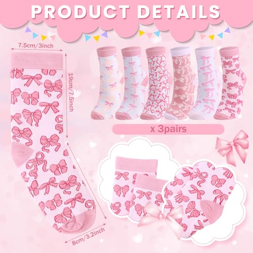 Image of Jadive Coquette Pink Bow Socks Pink Bow Women's Inspired Socks Ornament for Birthday Decor Gift