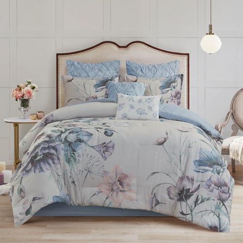 Madison Park Floral Cotton Shabby Chic Comforter Set, 8PC Queen Bedding Set - image 3