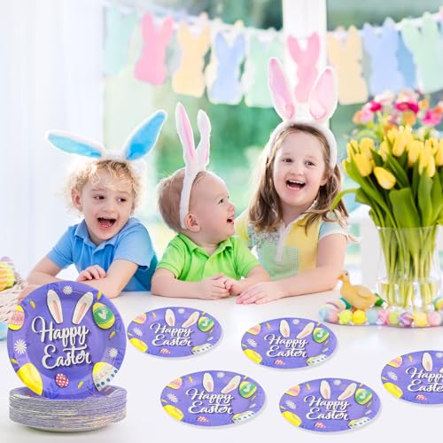Ldfdrt 01 50 Pcs Happy Easter Paper Plates 7 Inch Dessert Party Plates Disposable Purple Bunny Ear Eggs Plates Party Tableware thumb #5