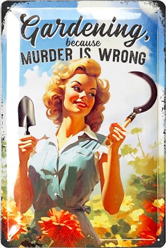 LANOLU Retro Blechschild Garten GARDENING BECAUSE..Garten Schilder...